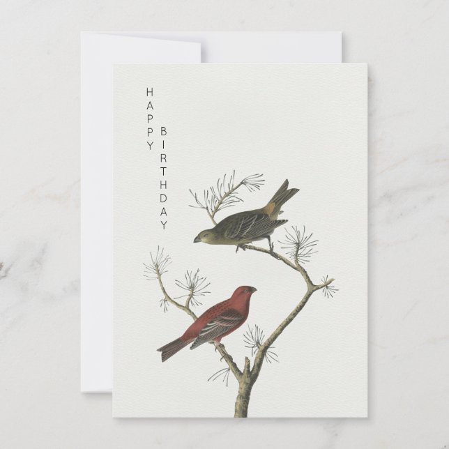 Tarjeta Aves de época pintan estilo japonés feliz cumpleañ (Anverso)