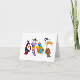 Tarjeta Aves de Halloween en un alambre