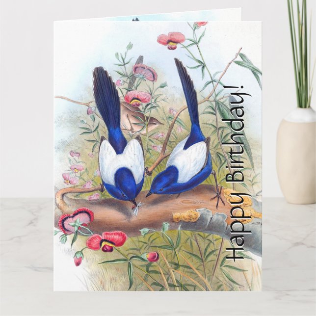 Tarjeta Aves de la Hierba Azul Flores Florales de Vida Sil (Anverso)