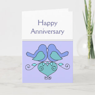 Tarjeta Aves del Aniversario de los Amantes con Corazón Fl