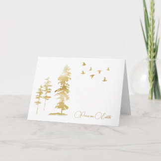 Tarjeta Aves doradas y árboles Navidades de la escena inve