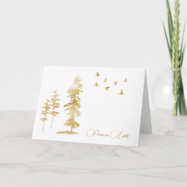 Tarjeta Aves doradas y árboles Navidades de la escena inve (Anverso)