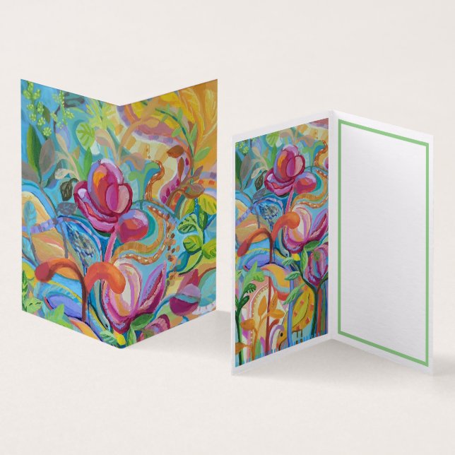 Tarjeta Aves en el jardín de flores (Interior y exterior)