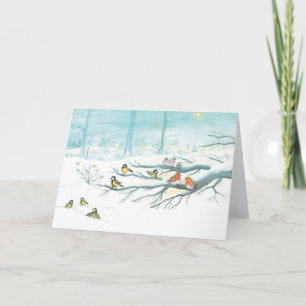 Tarjeta Aves forestales en invierno