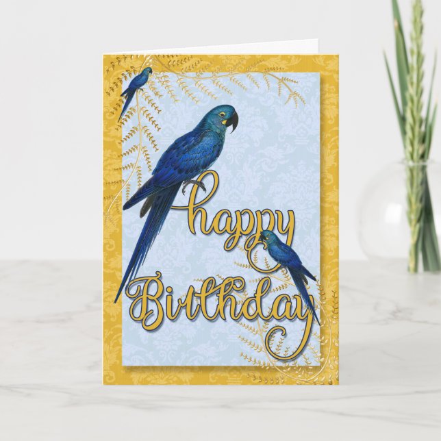 Tarjeta Aves Lover's Birthday Vintage Macaw Parrots (Anverso)