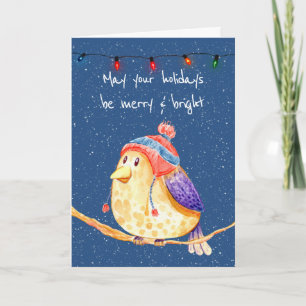 Tarjeta Aves navidades en copos de nieve azul