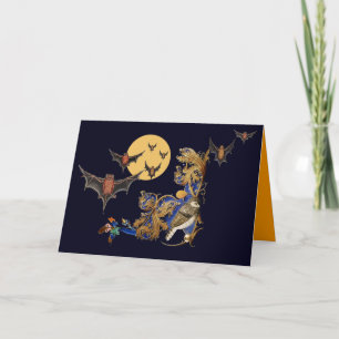 Tarjeta AVES NOCTURNAS Y BAÑOS DE VUELO EN Halloween LUNA 