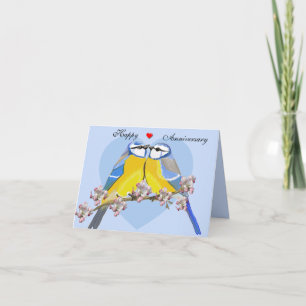 Tarjeta Aves románticas, Cyanistes Caeruleus Aniversario