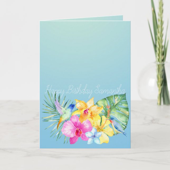 Tarjeta Aves tropicales Ombre Floral (Anverso)