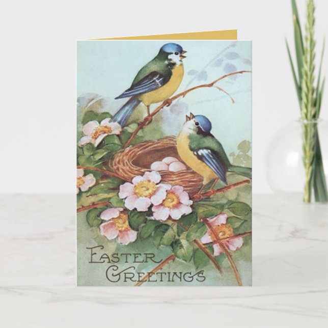 Tarjeta Aves viejas editables en saludos de Pascua Nest (Anverso)