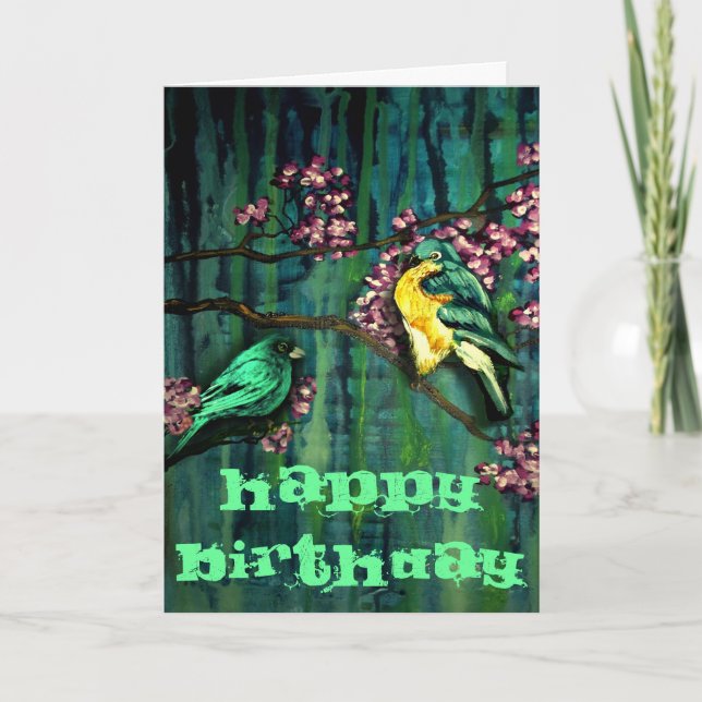 Tarjeta Aves y flores Deseos de cumpleaños (Anverso)