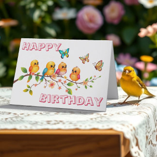 Tarjeta Aves y mariposas dulces de las cortinas