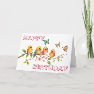 Tarjeta Aves y mariposas dulces de las cortinas