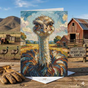 Tarjeta Avestruz con Impasto en una Granja   Cumpleaños