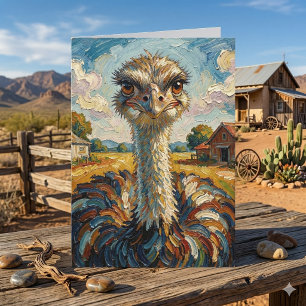 Tarjeta Avestruz con Impasto en una Granja   Pensando en T
