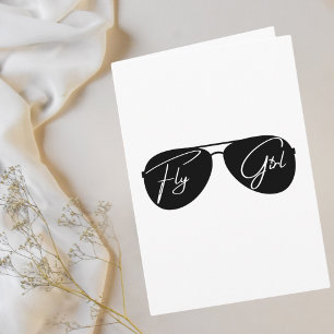 Tarjeta Aviador negro Chica mosca gafas de sol,Cumpleaños 
