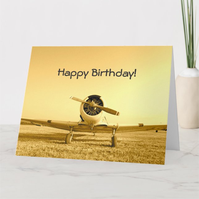 Tarjeta Avión de combate Vintage Amarillo cumpleaños grand (Anverso)