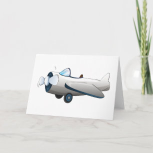 Tarjeta Avión de hélice de dibujos animados blancos estilo