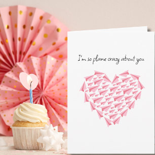 Tarjeta Avión de papel rosa corazón avión loco por ti