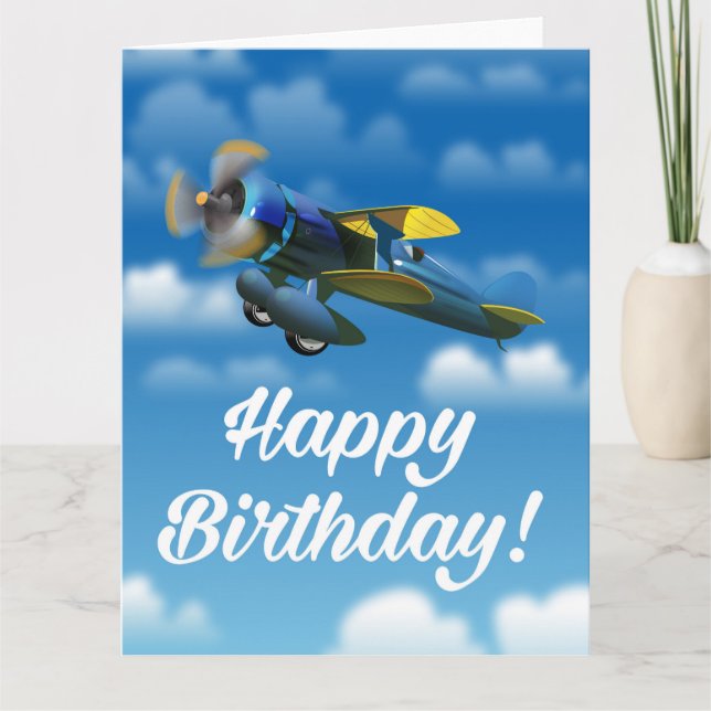 Tarjeta Avión del vintage del feliz cumpleaños en un cielo (Anverso)