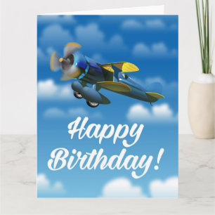 Tarjeta Avión del vintage del feliz cumpleaños en un cielo
