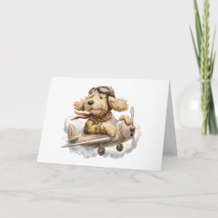 Tarjeta Avión piloto de perros goldendoodle feliz cumpleañ