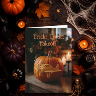 Tarjeta Avión Piloto Divertido en Calabaza Foto de Hallowe