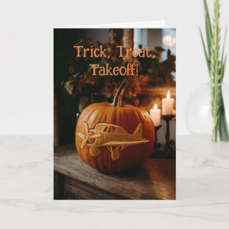 Tarjeta Avión Piloto Divertido en Calabaza Foto de Hallowe