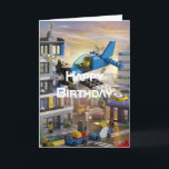 Tarjeta Avión piloto volador, Guay Aviation, Kids Cumpleañ<br><div class="desc">Tarjeta de cumpleaños infantil con un piloto que vuela un avión sobre una ciudad.Personalizar con sus propios deseos de cumpleaños para hacerlo extra especial. Derechos De Autor En Diseño De Estilo LLC.</div>