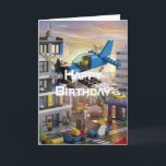 Tarjeta Avión piloto volador, Guay Aviation, Kids Cumpleañ<br><div class="desc">Tarjeta de cumpleaños infantil con un piloto que vuela un avión sobre una ciudad.Personalizar con sus propios deseos de cumpleaños para hacerlo extra especial. Derechos De Autor En Diseño De Estilo LLC.</div>