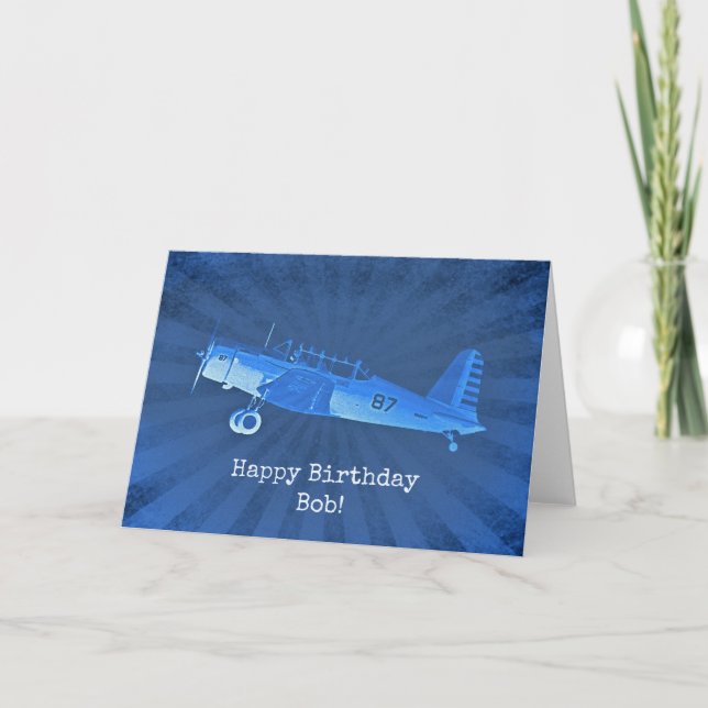 Tarjeta Avión Retro #87 Blue Happy Birthday (Anverso)