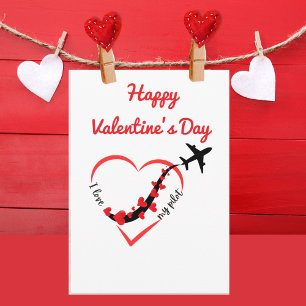 Tarjeta Avión volando con corazones de hilo, simple, moder