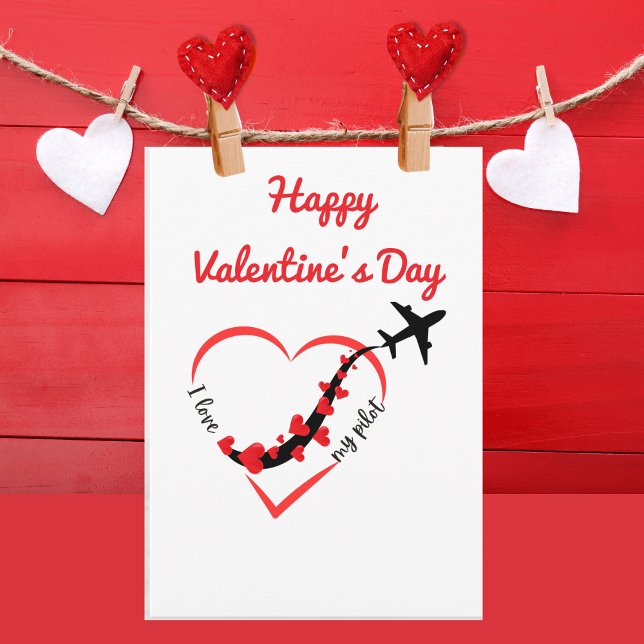 Tarjeta Avión volando con corazones de hilo, simple, moder (Subido por el creador)