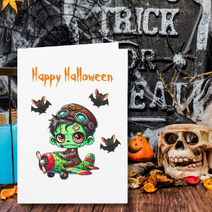 Tarjeta Avión zombi volante Bats Aviator Halloween