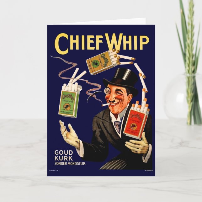 Tarjeta Aviso de cigarrillos Chief Whip de los años 1920 (Anverso)