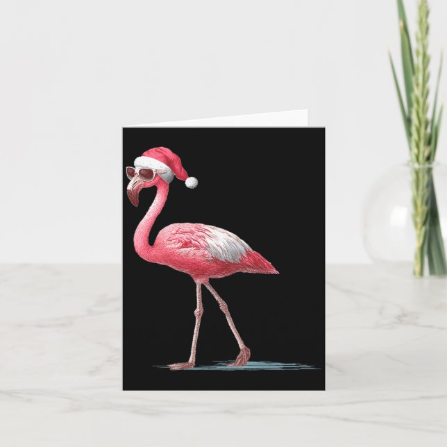 Tarjeta Awesome Cool Flamingo With Christmas Hat And Sungl (Anverso)