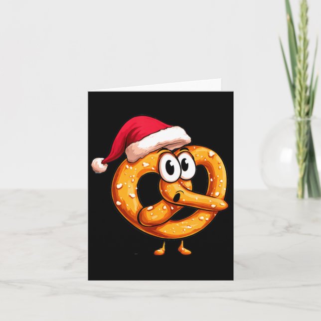 Tarjeta Awesome Festive Pretzel With Santa Claus Hat Costu (Anverso)