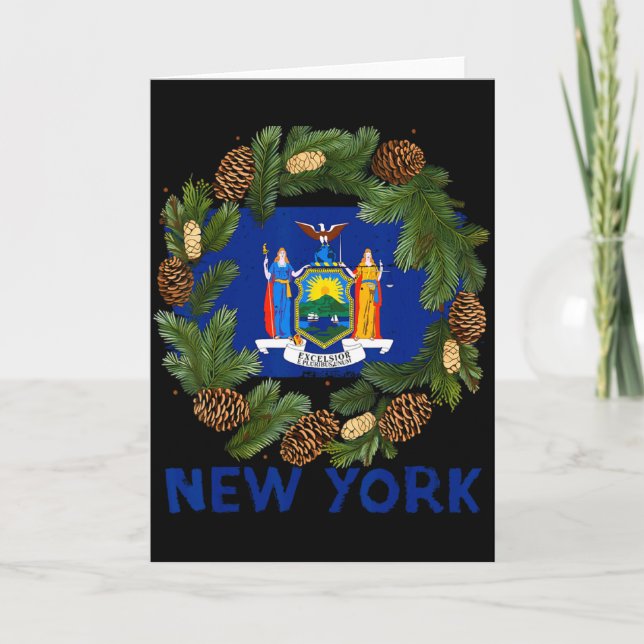 Tarjeta Awesome Fir Xmas Wreath Costume With New York Flag (Anverso)