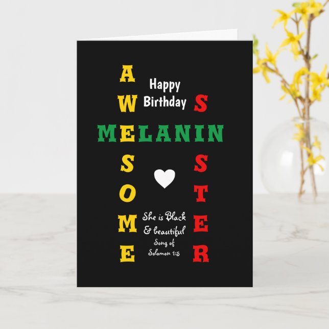 Tarjeta Awesome Melanin Sister Christian Happy Birday (flor amarilla)