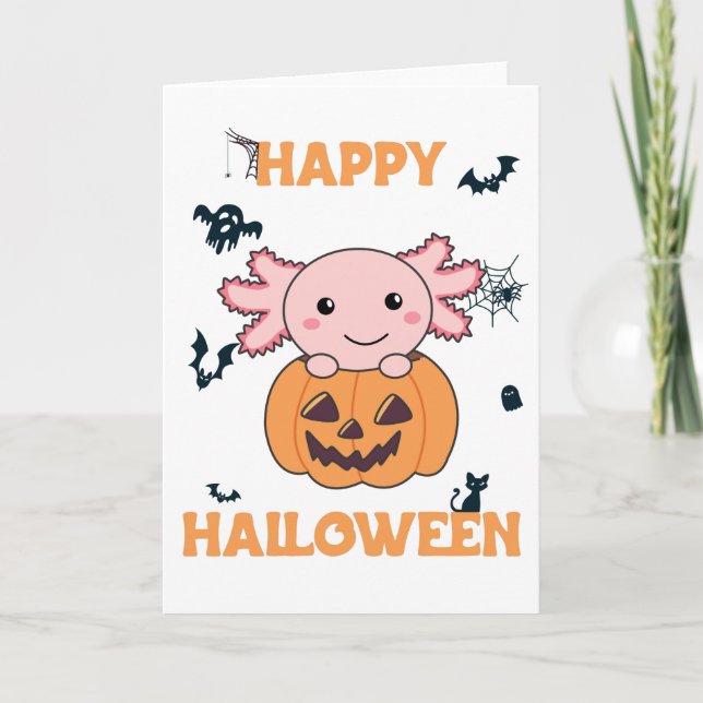 Tarjeta Axolotl En Calabaza Dulce Axolotls Feliz Halloween (Anverso)