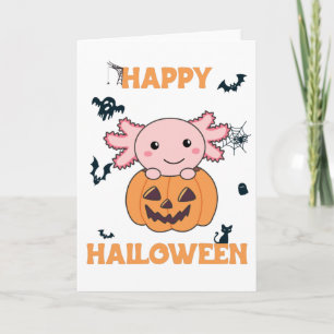 Tarjeta Axolotl En Calabaza Dulce Axolotls Feliz Halloween