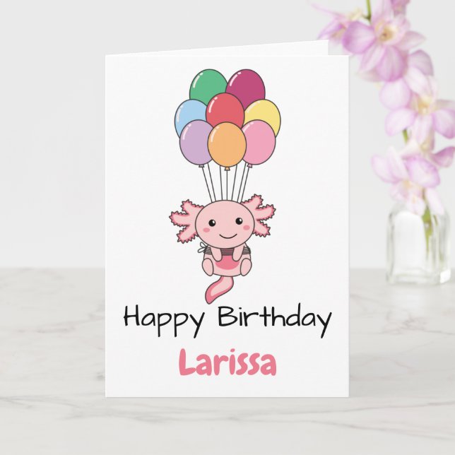 Tarjeta Axolotl Flima Con Coloridos Globos Cumpleaños (Orquídea)
