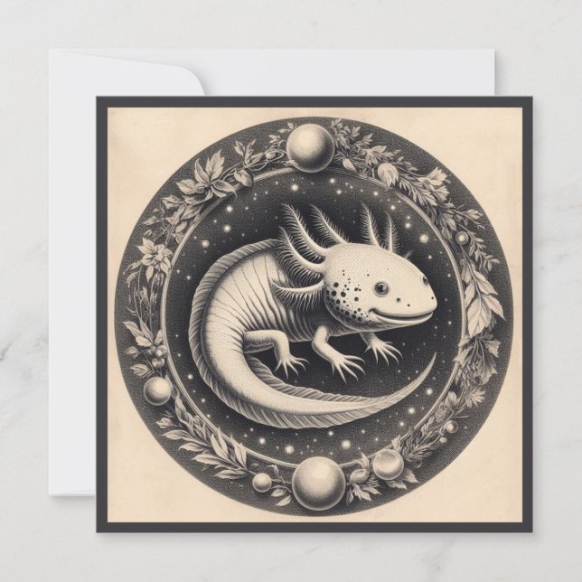 Tarjeta Axolotl Ilustracion Vintage (Anverso)