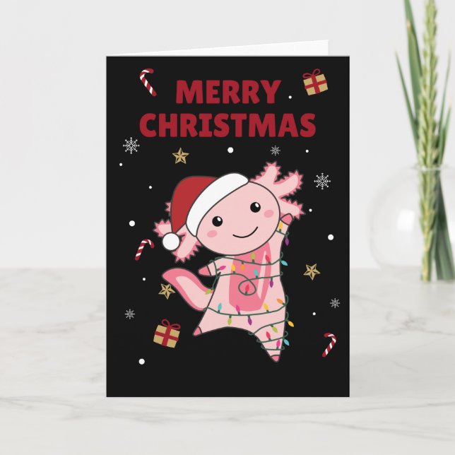 Tarjeta Axolotl Merry Christmas Winter Animales Axolotls C (Anverso)