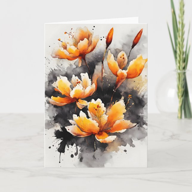 Tarjeta Azafrán - Flores de acuarela (Anverso)
