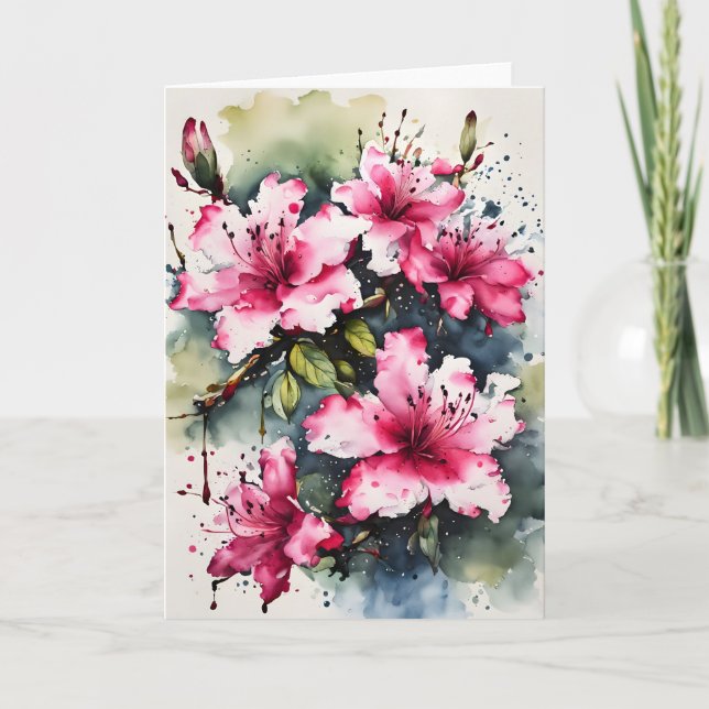 Tarjeta Azalea - Flores acuarela (Anverso)