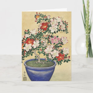 Tarjeta Azalea Vintage Ohara Koson en maceta azul Art