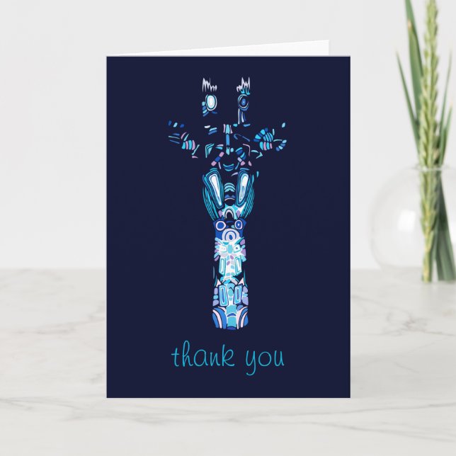 Tarjeta Azteca Giraffe Tonos De Azul Gracias (Anverso)