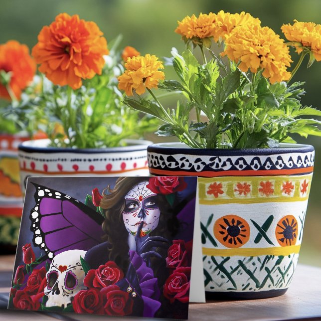 Tarjeta Azúcar Skull Roses Rojas Morado (Subido por el creador)