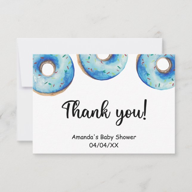 Tarjeta azul acuarela donuts de agradecimiento (Anverso)